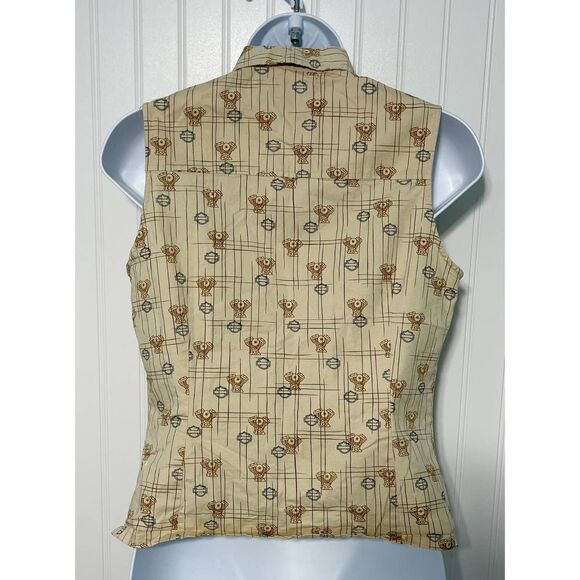 Harley Davidson Tori Richard Printed Engine Button Up Top Aloha Wear Tan Small - Picture 7 of 12